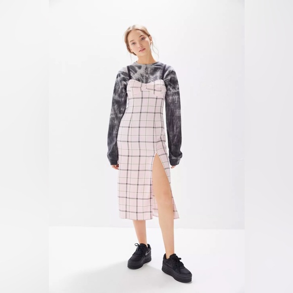 Urban Outfitters Cher Plaid Satin Midi Dress - Picture 2 of 7